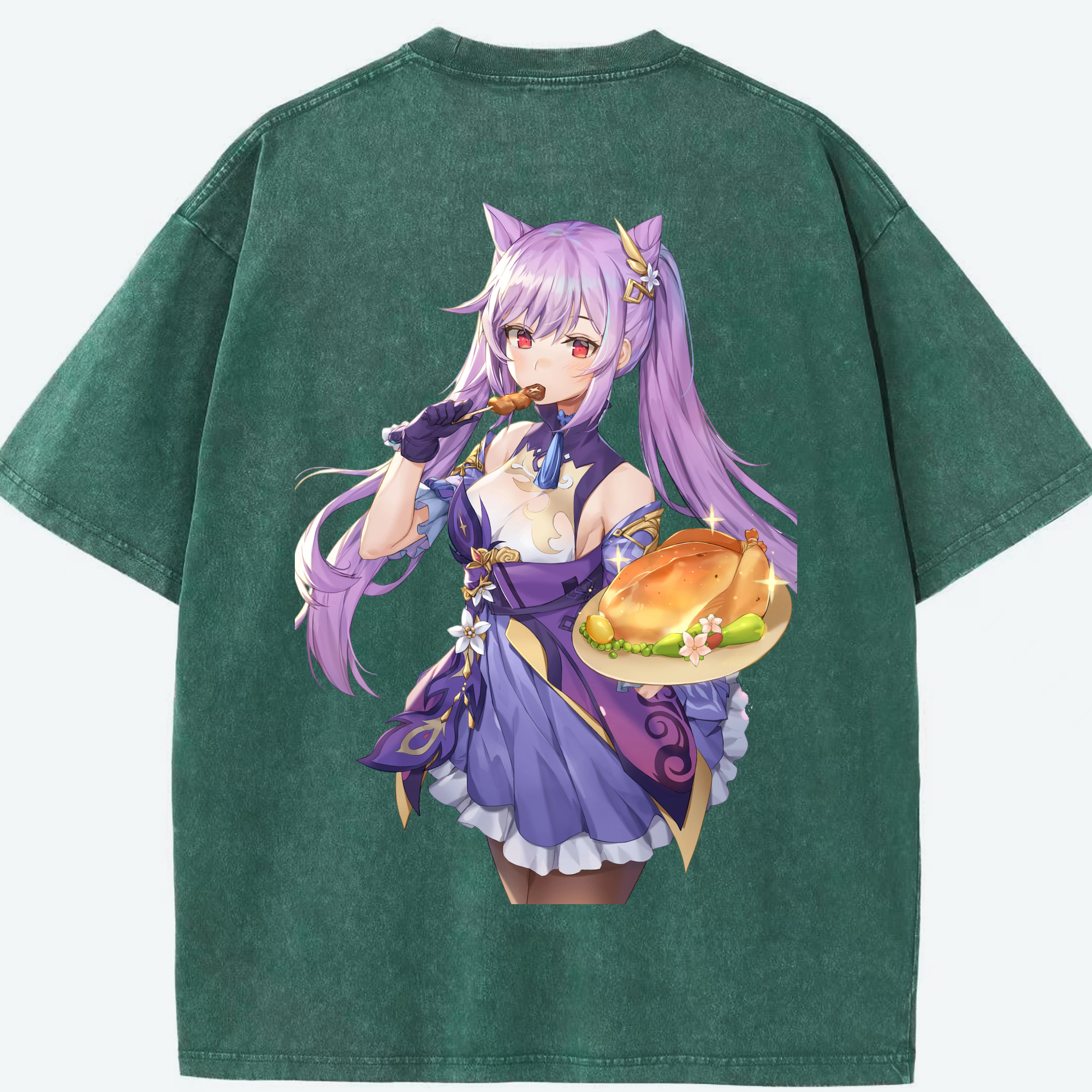 げんし神 刻晴 こくせい genshin Kokusei 綿100% ヴィンテージ風 半袖Tシャツ（背面プリント）